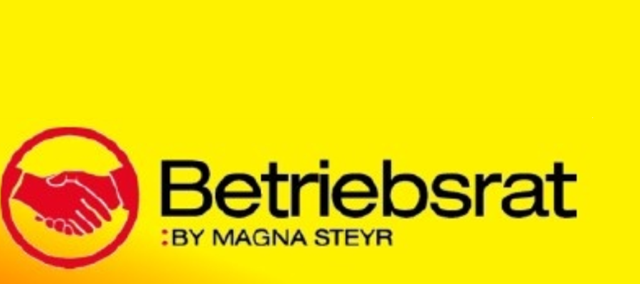 Logo Betriebsrat Magna Steyr auf gelbem Hintergrund